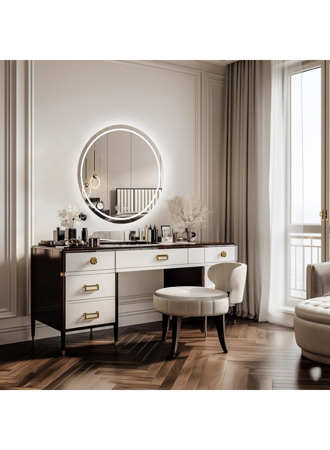 WALALLA Large LED Light Bathroom Mirror, Round Illuminated Wall Mounted Vanity Mirror, Home Makeup Mirror with Anti-Fog, 3 Lighting Modes, Touch Button Backlit, Brightness Adjustment - Image 5