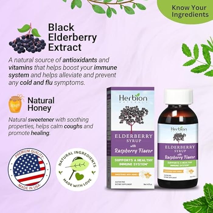 HERBION Naturals Elderberry Syrup – Healthy Immune System for Adults and Children (1 Year+) - Honey Sweetened with Natural Raspberry Flavor - No Artificial Ingredients - Image 3