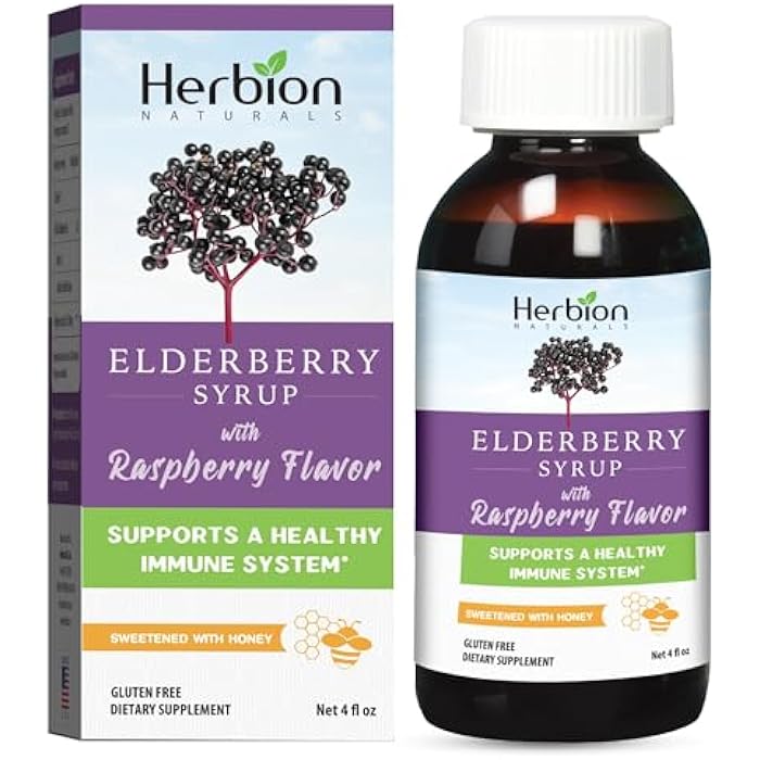 HERBION Naturals Elderberry Syrup – Healthy Immune System for Adults and Children (1 Year+) - Honey Sweetened with Natural Raspberry Flavor - No Artificial Ingredients - Image 1