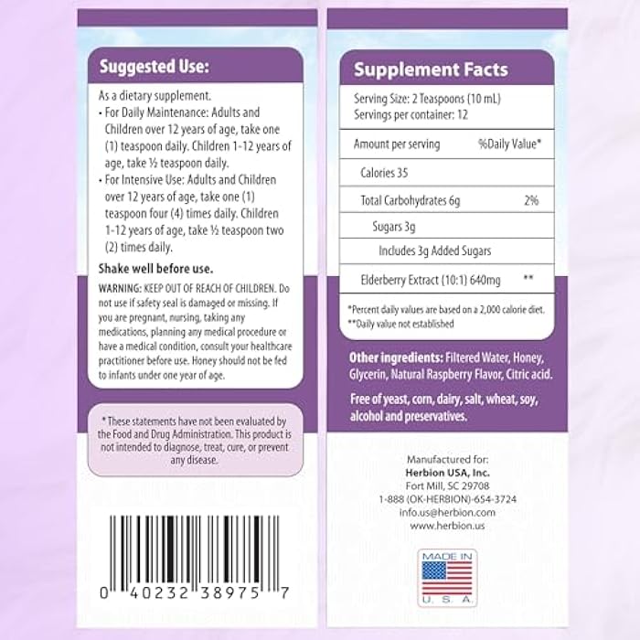 HERBION Naturals Elderberry Syrup – Healthy Immune System for Adults and Children (1 Year+) - Honey Sweetened with Natural Raspberry Flavor - No Artificial Ingredients - Image 2