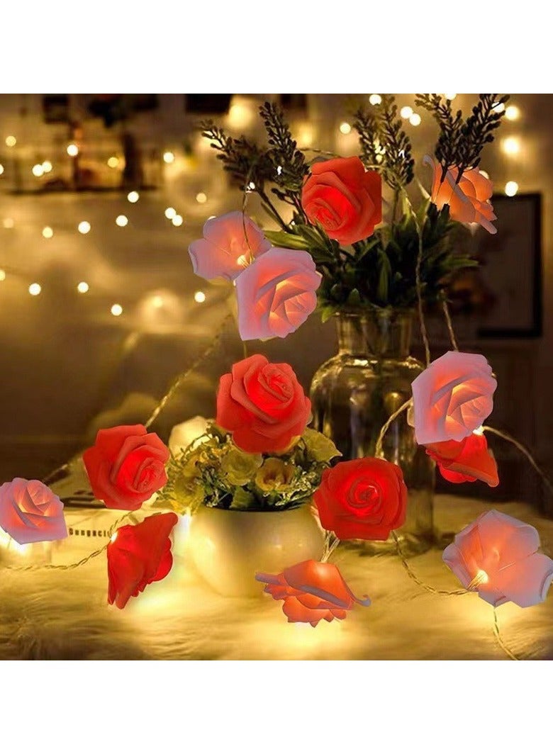 KUYING Girl Heart Pink White Rose Light String LED Night Light USB Style 