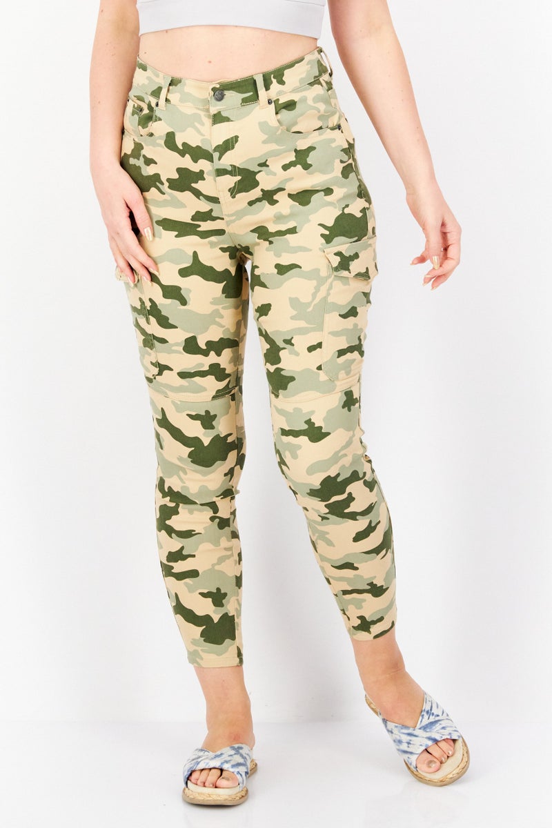 Don't Call Me Jennyfer Women Skinny Fit High Waist Camouflaged Cargo Pants, Green Combo  - Image 1