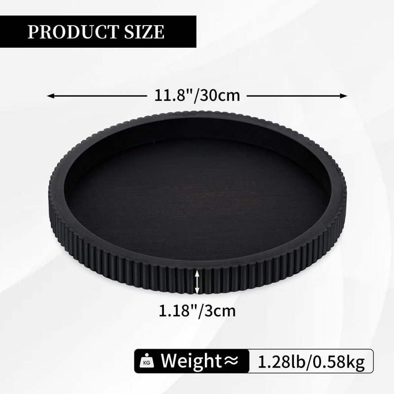 Hanobe Decorative Tray for Coffee Table: 12" Black Round Centerpiece Tray for Home Decor - Wood Modern Farmhouse Decor for Living Dining Room Kitchen Island Tabletop - Image 4