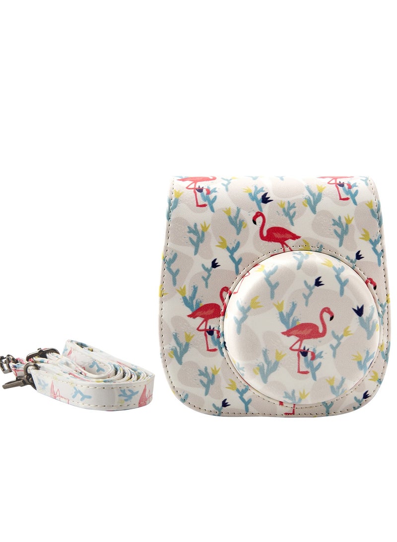 O Ozone Case for Fujifilm Instax Mini 11/12 Case PU Leather Instant Camera Cover with Adjustable Strap [ Designed Cover for Fujifilm Instax Mini 11/12 Instant Camera Bag ] -White Flamingo - Image 1