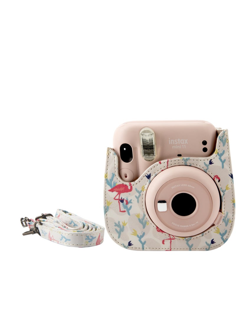 O Ozone Case for Fujifilm Instax Mini 11/12 Case PU Leather Instant Camera Cover with Adjustable Strap [ Designed Cover for Fujifilm Instax Mini 11/12 Instant Camera Bag ] -White Flamingo - Image 2