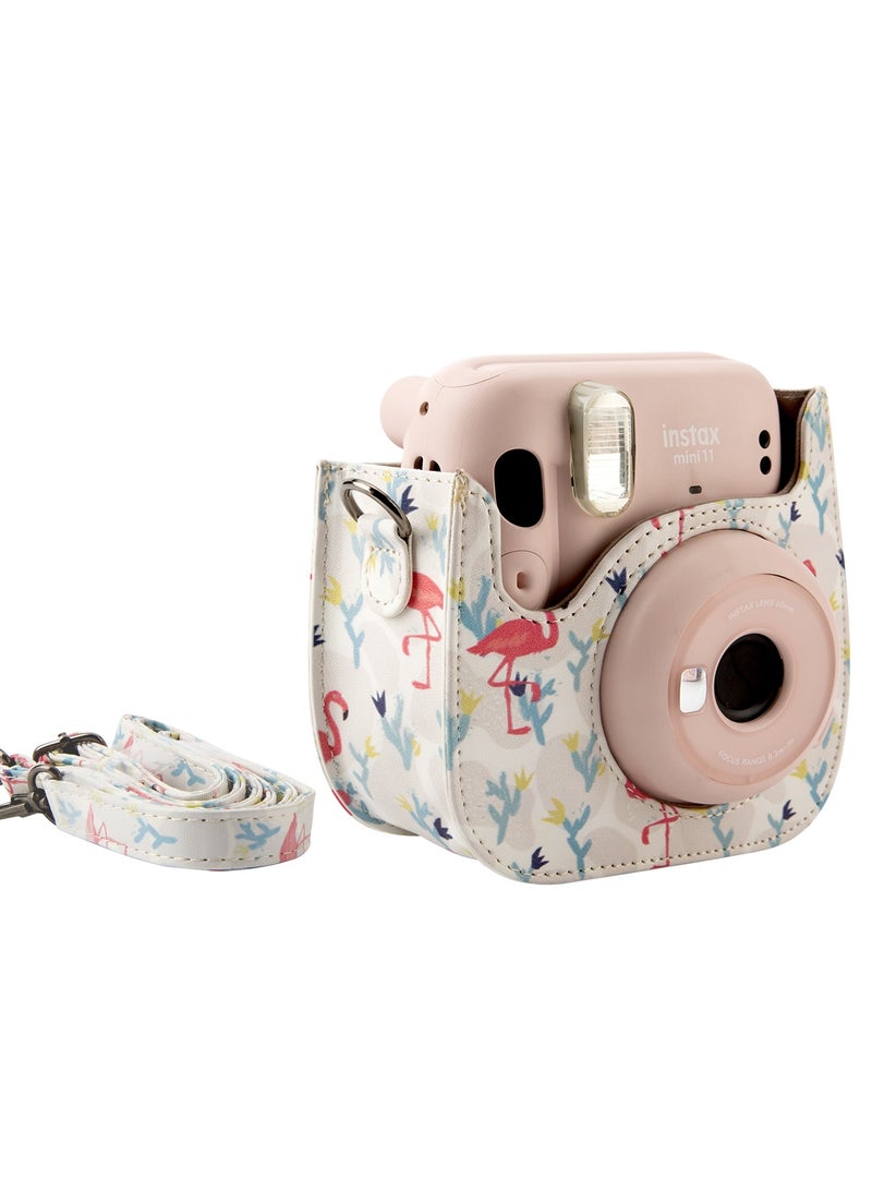 O Ozone Case for Fujifilm Instax Mini 11/12 Case PU Leather Instant Camera Cover with Adjustable Strap [ Designed Cover for Fujifilm Instax Mini 11/12 Instant Camera Bag ] -White Flamingo - Image 3