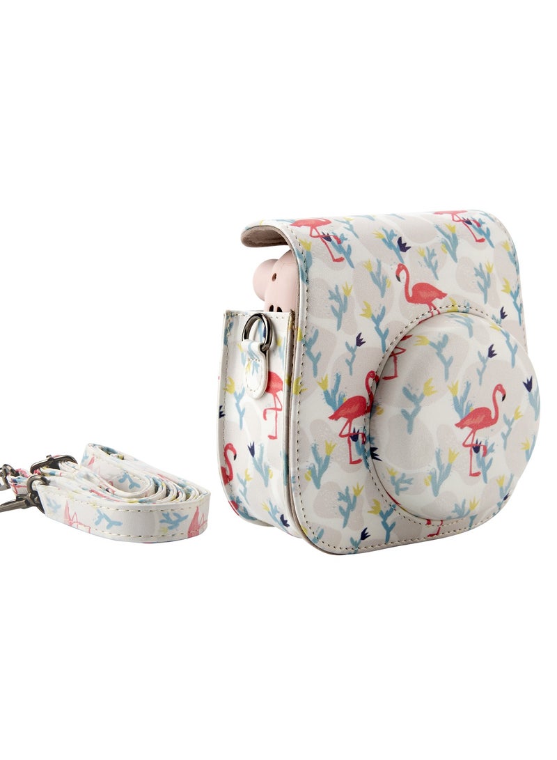 O Ozone Case for Fujifilm Instax Mini 11/12 Case PU Leather Instant Camera Cover with Adjustable Strap [ Designed Cover for Fujifilm Instax Mini 11/12 Instant Camera Bag ] -White Flamingo - Image 4