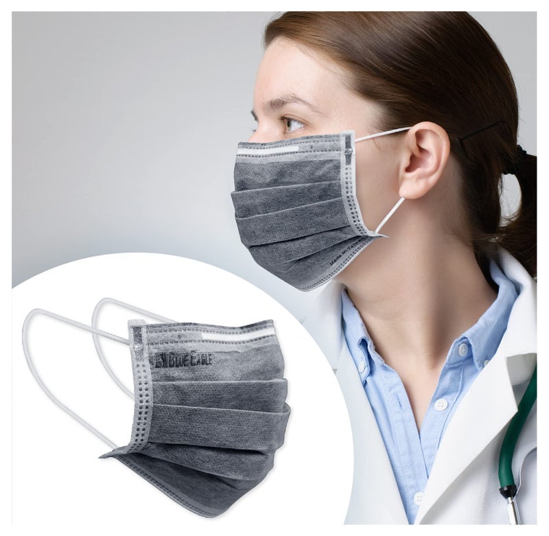 Blue Eagle 4-PLY BlueEagle Individually Wrapped Disposable Adult Face Masks | Fit for Large Face | with Activated Carbon Filter | Black Color - 50 Pcs (Charcoal Black) - Image 2