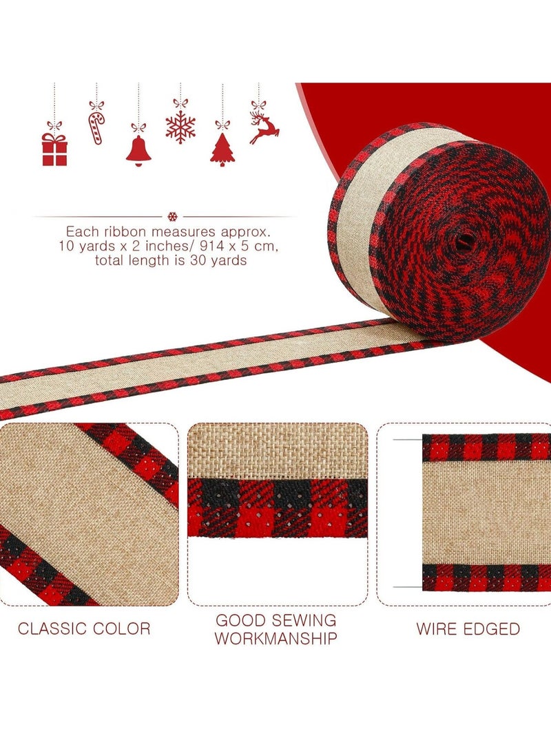 Excefore Ribbon 2 Roll 20 Yards Wired for Home Decor, Gift Wrapping, Wedding Birthday DIY Crafts, 2.5 Inch x Rolls - Image 3