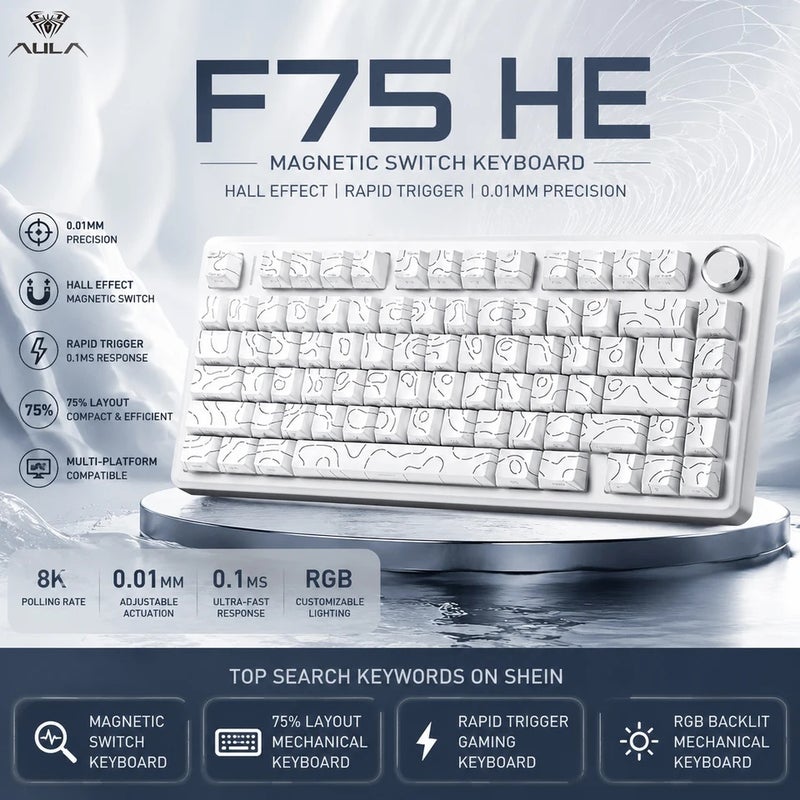 Aula F75 HE Hall Effect Magnetic Switch Keyboard, 4000mAh, Hot Swap, Gasket, Tri-Mode Wireless, Rgb, Pbt, Esports - Image 2