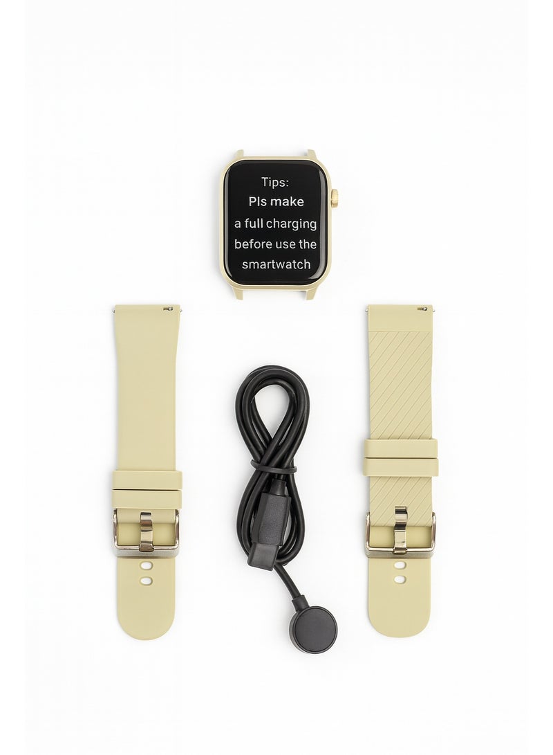 Telzeal WP01 Waterproof Smartwatch - Multifunctional with Bluetooth Calling - Heart Rate, Blood Pressure, SpO2 Monitoring, 123 Sports Modes, App Notifications - Includes 2 Straps - Gold Color - Image 3