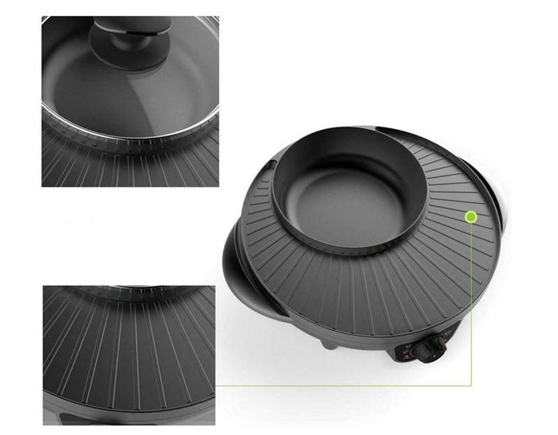 FEELING MALL Multi Functional Electric BBQ Hotpot Non Stick Double Layer Barbecue Grill pan | Korean Style 2 In 1 Multifunctional Nonstick Electric Bbq Raclette Hotpot With Grill Pan (Round Hot Pot) - Image 4