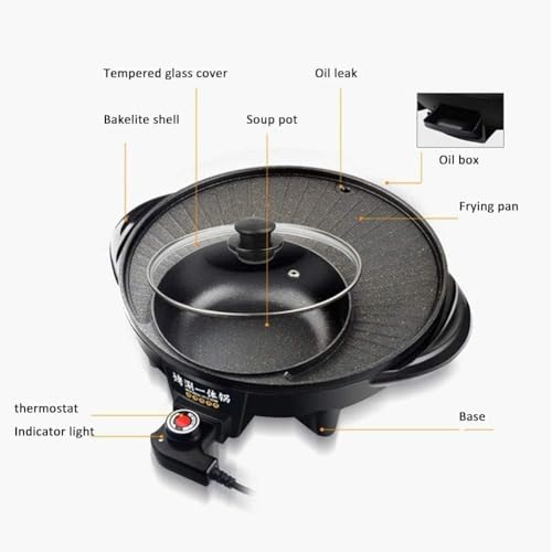 FEELING MALL Multi Functional Electric BBQ Hotpot Non Stick Double Layer Barbecue Grill pan | Korean Style 2 In 1 Multifunctional Nonstick Electric Bbq Raclette Hotpot With Grill Pan (Round Hot Pot) - Image 5