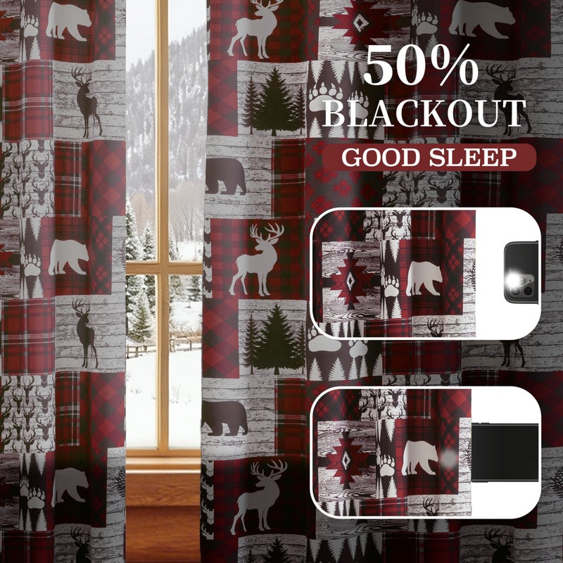 Tritard Red Rustic Cabin Curtains 2 Panels Country Style Curtain 50% Light Blocking Darkening Grommet Window Treatments Farmhouse Patchwork Plaid Drapes Decorative for Living Room Bedroom, 52x84 inches - Image 3