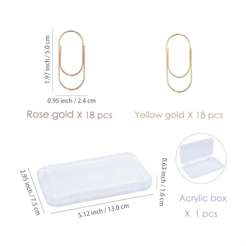 OWLFAVO 36pcs 2inch Jumbo Paper Clips with Clear Box, Rose Gold and Yellow Gold, Funny Cute Paperclips Bookmarks Planner Clips for Fun Office Supplies School Gifts Wedding Decoration - Image 2
