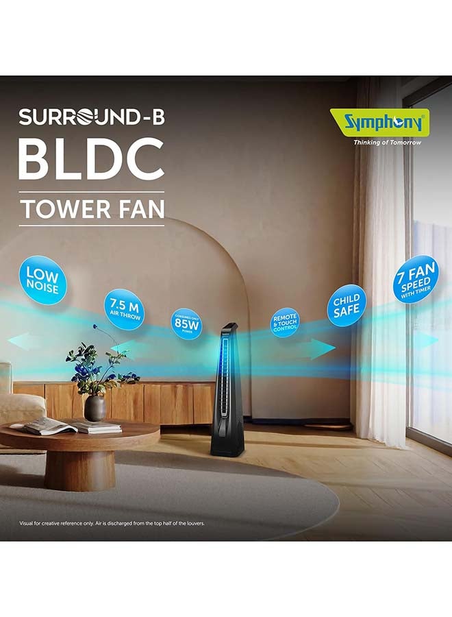 SYMPHONY Tower Fan/Cooler, 25ft Air Throw, Good for Kitchen, Living Room, Home, Office, Laundry, BLDC Motor, Touchscreen Control Panel & Remote, Bladeless Technology, 1Year Warranty, 85 W AFNTF013 Black - Image 2