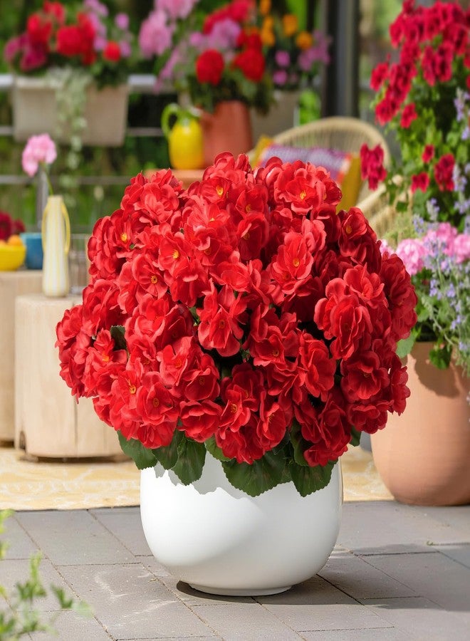 ATTGREAT Artificial Flowers for Outdoors Faux Geraniums Plants UV Resistant Outside 6 Bundles Fake Silk Flowers Bulk Plastic Greenery for Home Porch Planter Patio Table Centerpieces Decor, Red - Image 3