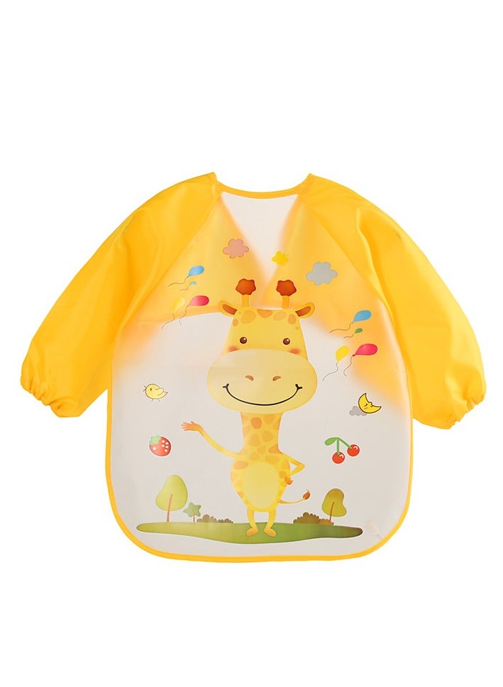 مريلة أطفال طويلة الأكمام مقاومة للماء، مريلة PEVA للأكل واللعب للأطفال الصغار من 6 إلى 36 شهرًا