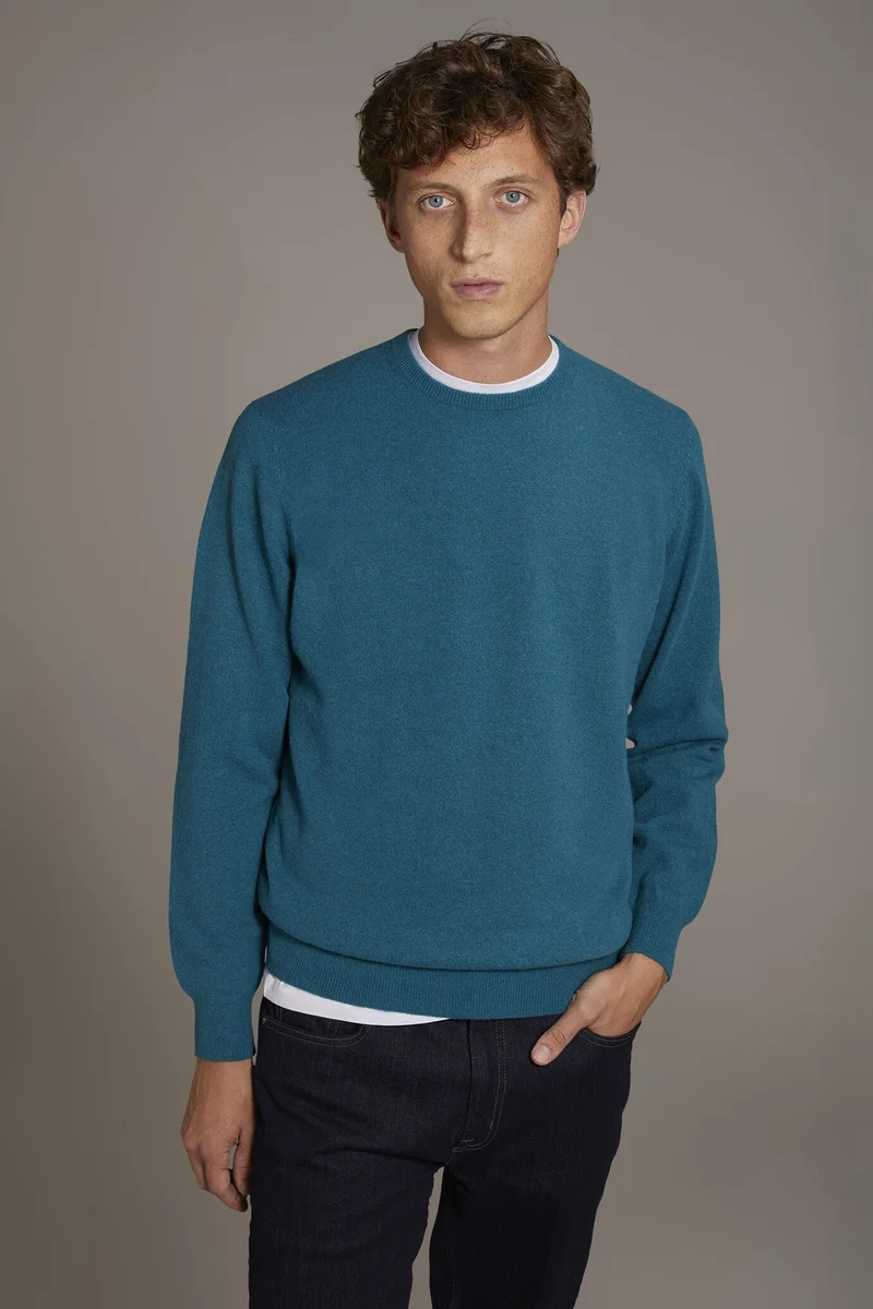 دوبل غانغر Round neck lambswool blend sweater - Petrol