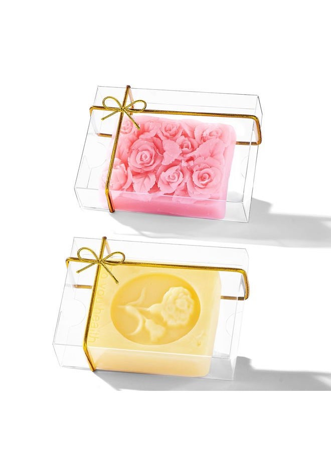 JCXGRVC 100PCS 3.5"x2.36"x1.2" Inch Clear Plastic Soap Boxes Packaging - Small Bakery Favor Boxes for Macarons, Cookies Candies, Perfect for Homemade Soap Gifts, Wedding & Birthday Parties - Image 1