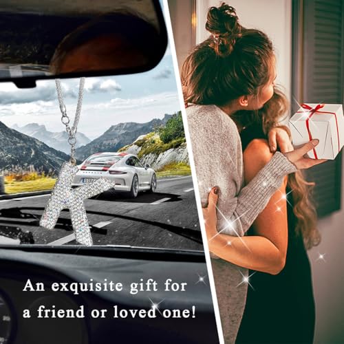 DXNQ Bling Initial Car Rear View Mirror Ornament, Crystal Sparkling Cute Letter Charm Pendant Auto Decor, Hanging Lucky Diamond Initial Charm Car Mirror Bag Ornament for Girl Women (Letter K) - Image 5