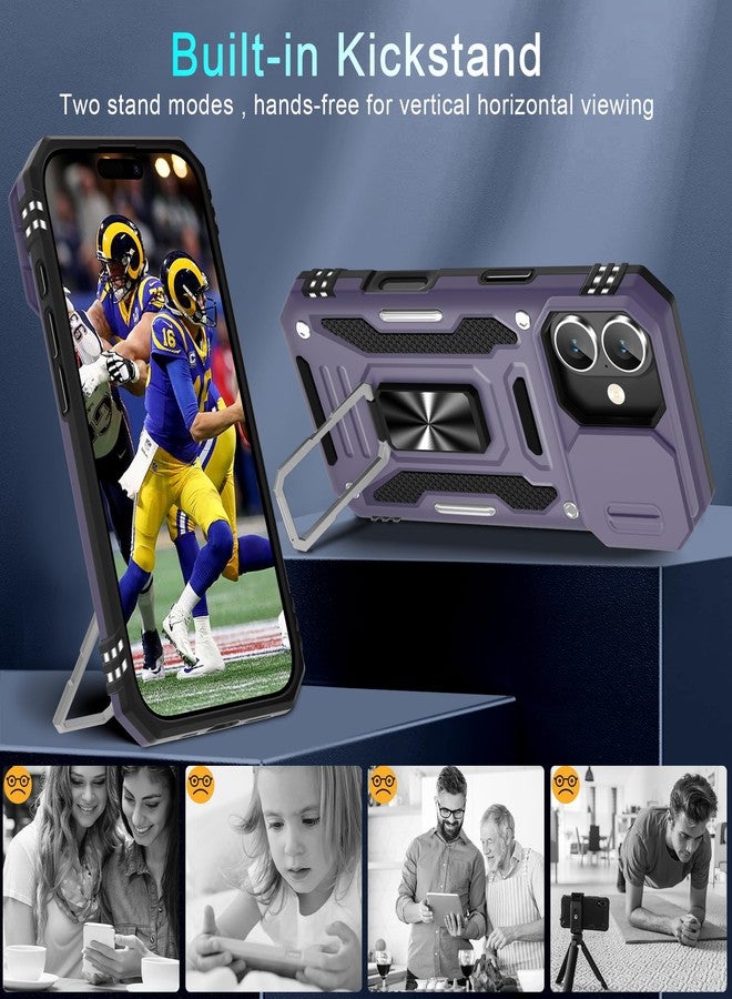 DEERLAMN for Phone 17 Case with Slide Camera Cover + Screen Protector (2 Packs), Rotated Ring Kickstand Military Grade Shockproof Protective Cover-Deep Purple - Image 4