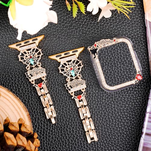 KONAFEI Compatible with Apple Watch Bands 45 mm 44mm 41 mm 40mm Halloween Christmas Bling Jewelry iWatch Series 9876SE54 Bracelet Strap with Cute Metal Chain Charms for Women SpiderHalloween 41mm40mm - Image 3