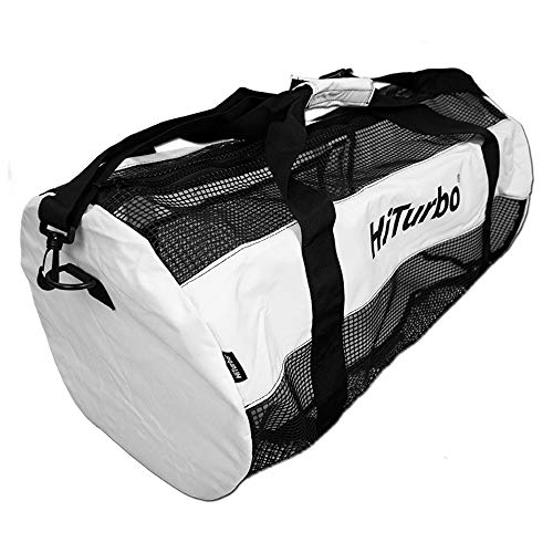 Hiturbo 100L Mesh Dive Duffel Bag: Scuba Gear Bags for Diving, Snorkeling, Freediving and Swimming - Travel Beach Pool Water Sports Equipment Bag with Shoulder Strap - White - Image 1