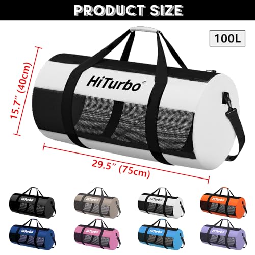 Hiturbo 100L Mesh Dive Duffel Bag: Scuba Gear Bags for Diving, Snorkeling, Freediving and Swimming - Travel Beach Pool Water Sports Equipment Bag with Shoulder Strap - White - Image 2