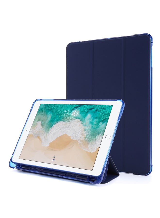 Imitation Original Pen Slot Three-fold Bracket IPad 9.7 2018 Flat Cover Silicone Semi-permeable Air1 Air2 Protective Cover-Color:Dark Blue-Applicable Model:iPad 10.2 2019/20/21