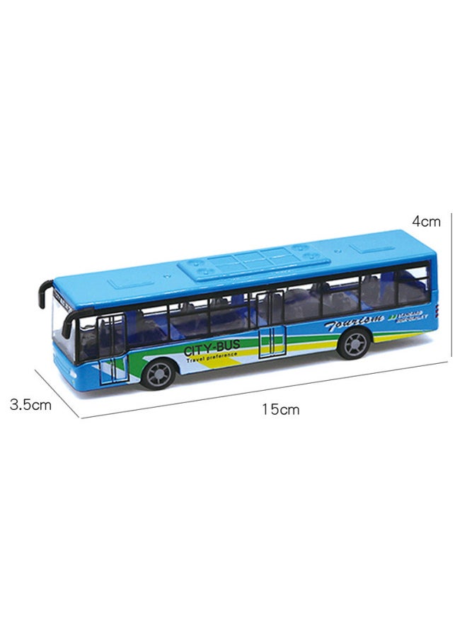 Alloy Bus Car Model Bus Toy Car Large Open Door City Simulation Public Transport Boy Huili-Colour:Small 15cm Alloy Bus Blue Silent Light  - Image 1