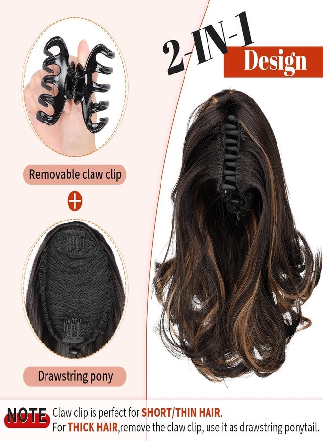 KooKaStyle Ponytail Extension, 10" Short Claw Clip in Pony Tails Hair Extensions Curly Wavy Synthetic Drawstring Hairpieces for Women(Dark Brown with Auburn Highlight) - Image 2