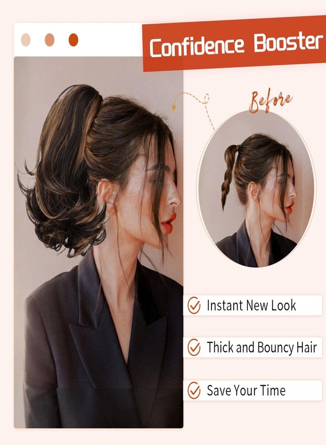 KooKaStyle Ponytail Extension, 10" Short Claw Clip in Pony Tails Hair Extensions Curly Wavy Synthetic Drawstring Hairpieces for Women(Dark Brown with Auburn Highlight) - Image 4
