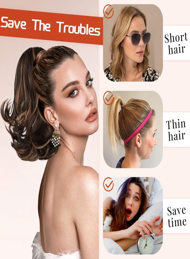 KooKaStyle Ponytail Extension, 10" Short Claw Clip in Pony Tails Hair Extensions Curly Wavy Synthetic Drawstring Hairpieces for Women(Dark Brown with Auburn Highlight) - Image 5