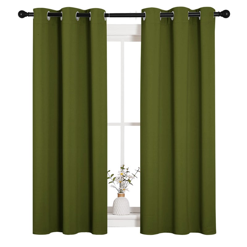 NICETOWN Window Curtain Panels, Christmas Window Decoration Thermal Insulated Solid Grommet Blackout Draperies/Drapes for Bedroom (1 Pair, 34 by 54-inch, Olive Green) - Image 4