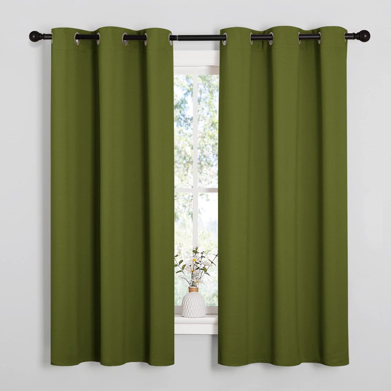 NICETOWN Window Curtain Panels, Christmas Window Decoration Thermal Insulated Solid Grommet Blackout Draperies/Drapes for Bedroom (1 Pair, 34 by 54-inch, Olive Green) - Image 1