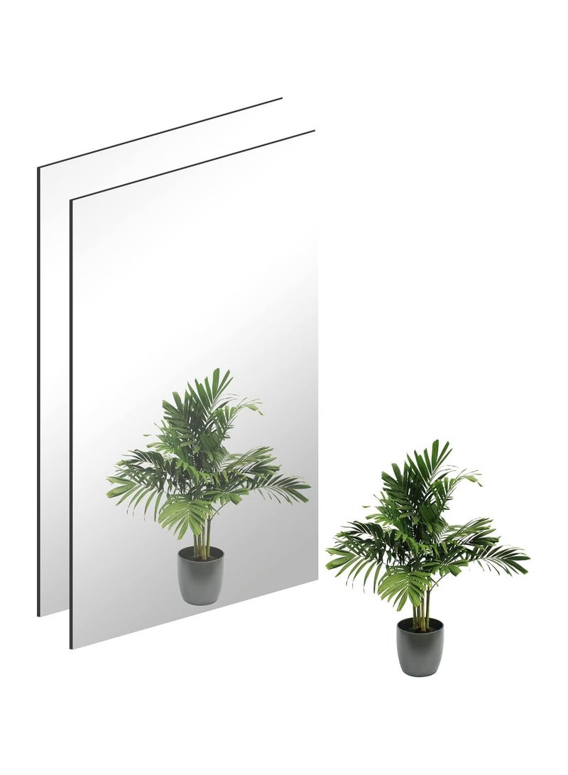 TPGP 2 x Wall Mirrors, Self-Adhesive Glass Mirrors, HD Decorative Wall Mirrors, 40 x 30 cm, Frameless Mirror, Large for Guest Toilet, Bathroom, Dressing Room, Living Room  - Image 1