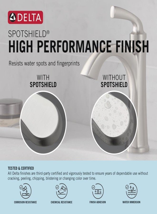 Delta Geist Brushed Nickel Bathroom Faucet 1 Hole, Single Hole Bathroom Sink Faucet for Vanity, Push-Pop Drain Assembly, SpotShield Brushed Nickel 15864LF-SP - Image 3