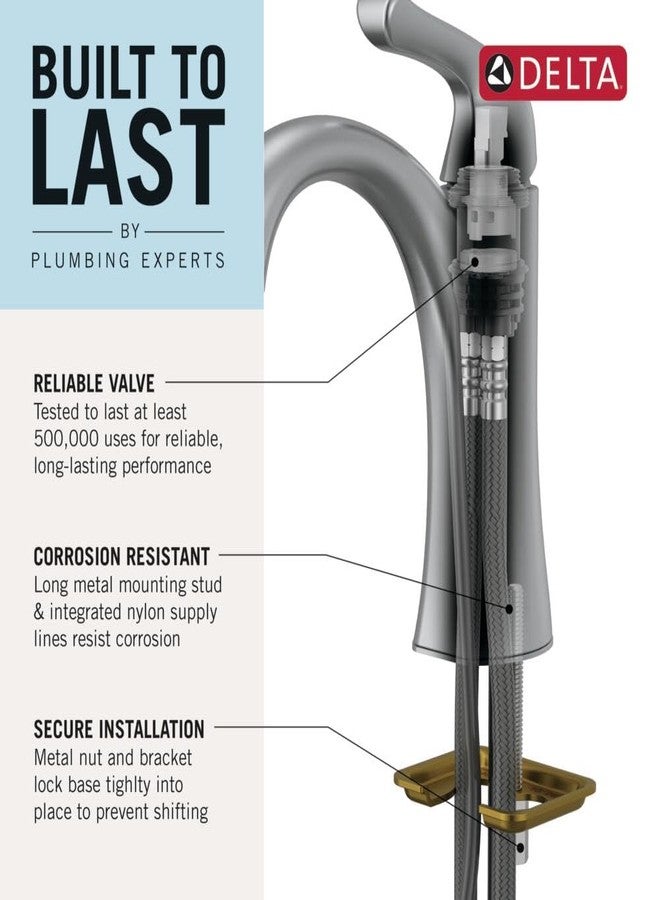Delta Geist Brushed Nickel Bathroom Faucet 1 Hole, Single Hole Bathroom Sink Faucet for Vanity, Push-Pop Drain Assembly, SpotShield Brushed Nickel 15864LF-SP - Image 4