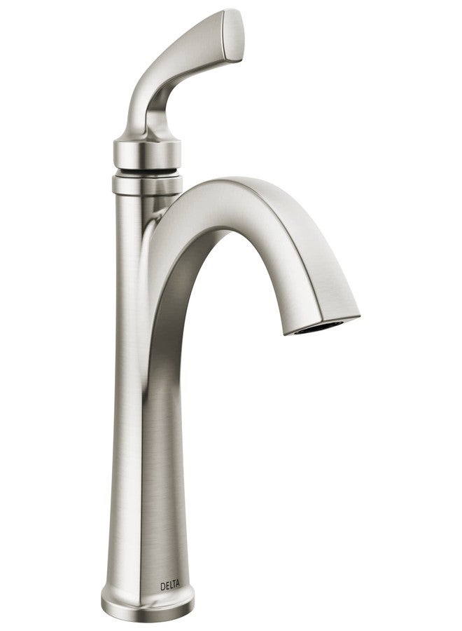 Delta Geist Brushed Nickel Bathroom Faucet 1 Hole, Single Hole Bathroom Sink Faucet for Vanity, Push-Pop Drain Assembly, SpotShield Brushed Nickel 15864LF-SP - Image 1