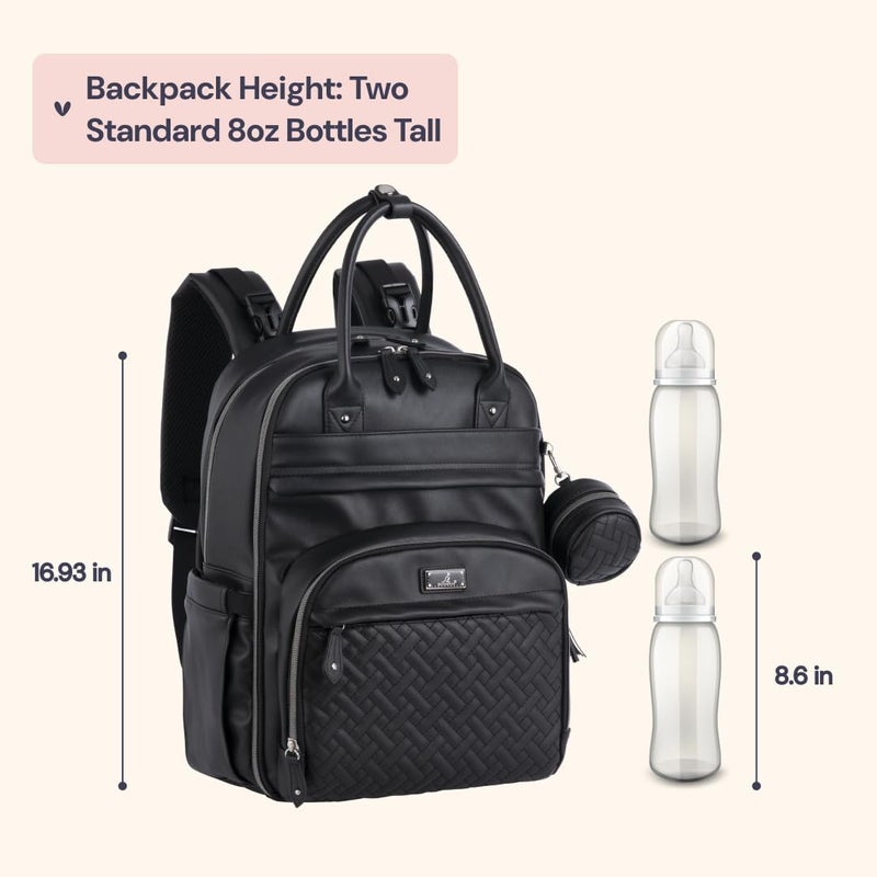 BabbleRoo Leather Diaper Bag Backpack - Baby Essentials Travel Baby Bag, Multi function, with Changing Pad, Stroller Straps & Pacifier Case â€“ Unisex, Black - Image 2