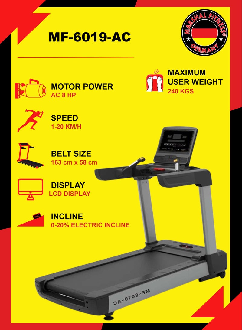 مارشال فيتنس MF-6019-AC منخفض الضوضاء 8 حصان محرك تيار متردد شاشة الكريستال السائل الكهربائية انحدار طوي المشاية الكهربائية الحد الأقصى لوزن المستخدم 240 كجم - Image 2
