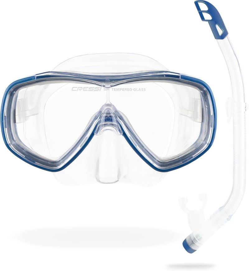 Cressi طقم الغطس كريسي أوندينا للأطفال - قناع أزرق شفاف وأنبوب غطس بزجاج مقسى - Image 1
