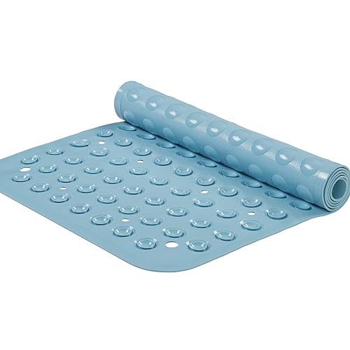YANZIFLY Bathtub Mat for Shower: Soft Silicone Bath Mat Non Slip with Suction Cups Tub Mat for Bathroom for Family Extra Large Shower matt Machine Washable - Blue - Image 1