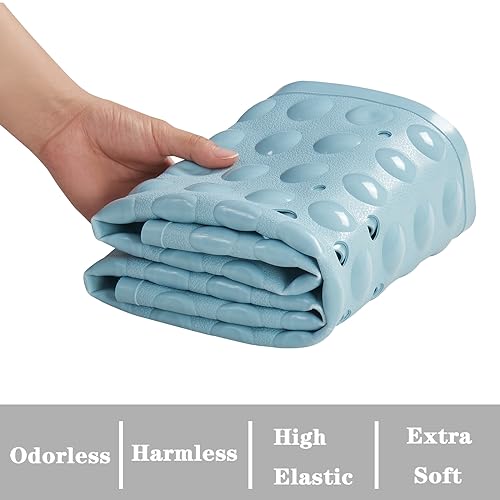 YANZIFLY Bathtub Mat for Shower: Soft Silicone Bath Mat Non Slip with Suction Cups Tub Mat for Bathroom for Family Extra Large Shower matt Machine Washable - Blue - Image 3
