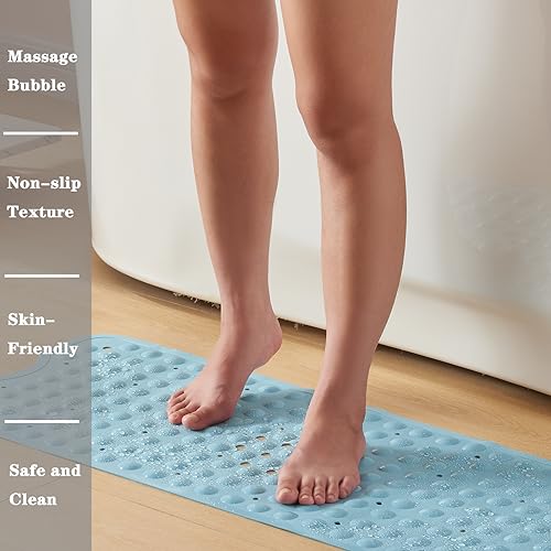 YANZIFLY Bathtub Mat for Shower: Soft Silicone Bath Mat Non Slip with Suction Cups Tub Mat for Bathroom for Family Extra Large Shower matt Machine Washable - Blue - Image 4