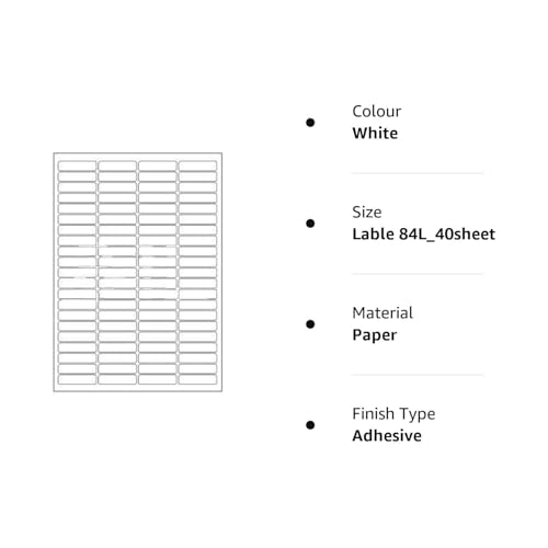 K3 Multi Purpose Self Adhesive Labels (Lable Size 46 x 11 mm, 84 Lable in A4)(Pack of 40 Sheet) - Image 3