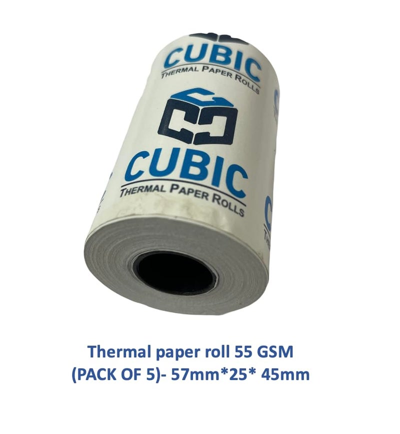 Cubic 57mm x 25m (2 Inch) Thermal Paper Rolls – 55 GSM (Pack of 5) | POS Billing Rolls for Receipt Printers – 45mm Core - Image 2