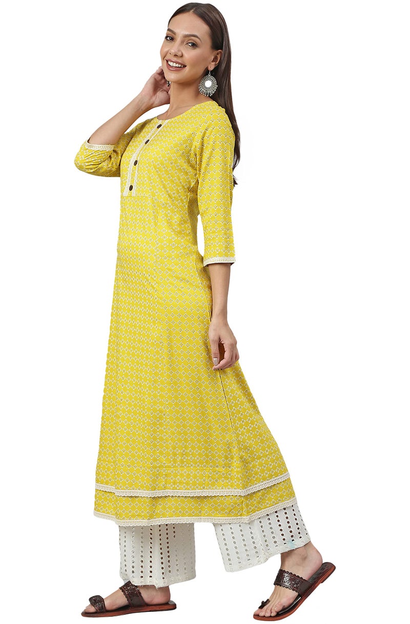 Janasya Women's Yellow Rayon Kurta(Yellow_XS) - Image 3