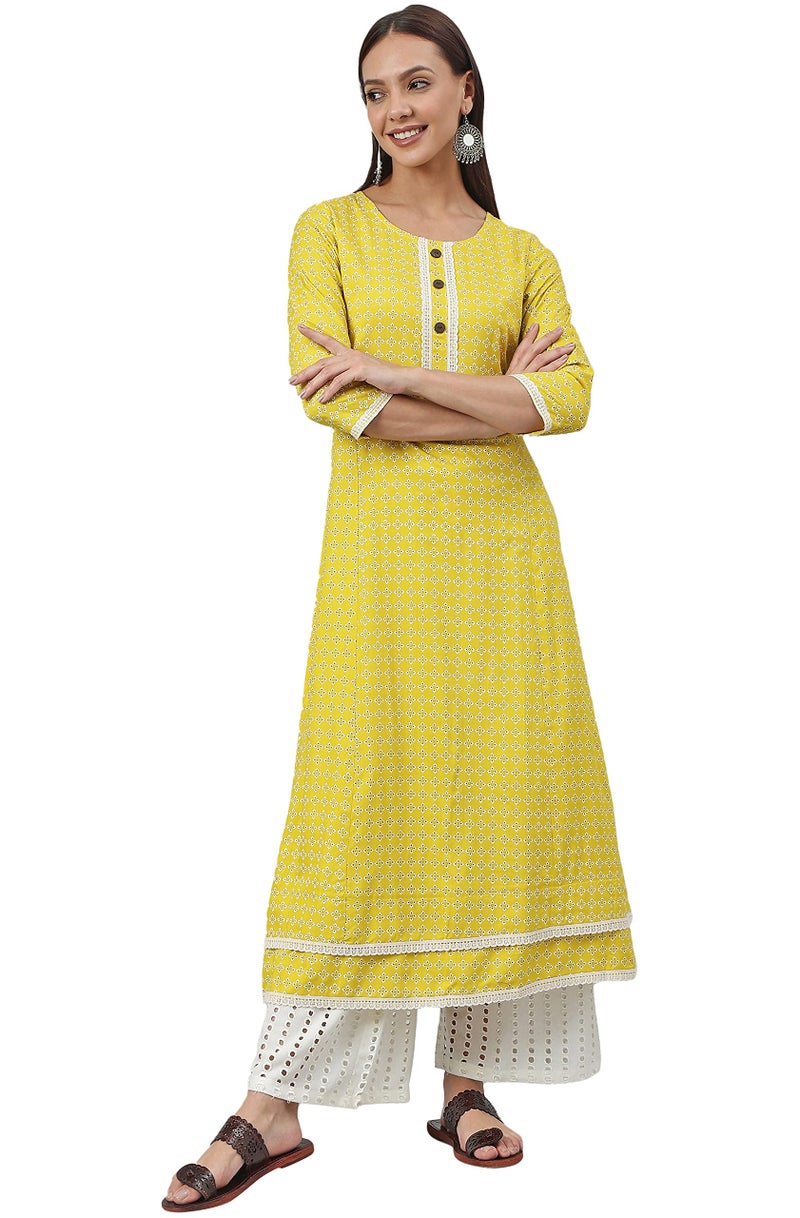 Janasya Women's Yellow Rayon Kurta(Yellow_XS) - Image 2